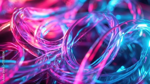 Luminous neon ribbons intertwining and wrapping around each other in a fluid and graceful manner