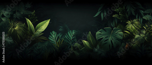A Dark Tropical Theme Palm and Frond Leaves Graphic Art Banner