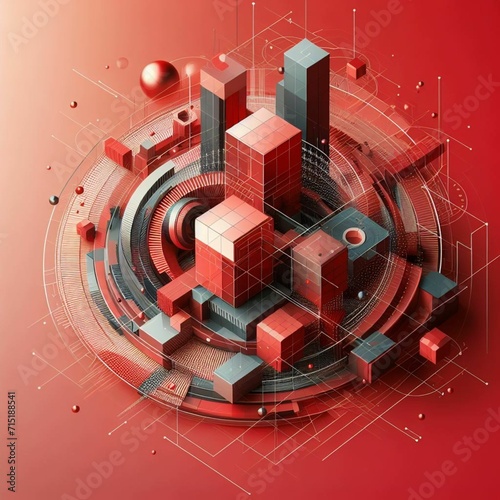 Abstract geometric composition, blue background design, 3d render (Generative ia)