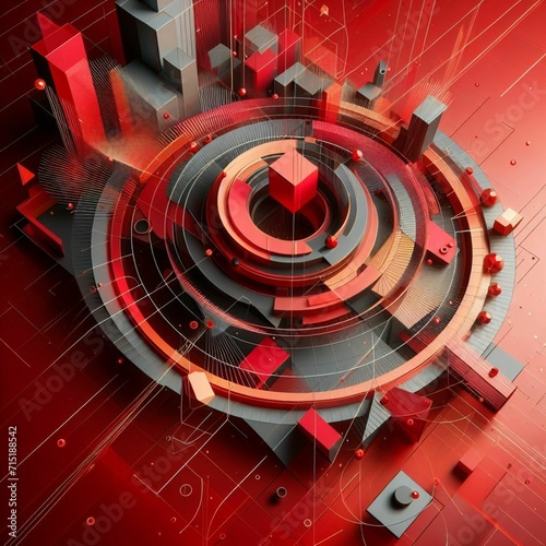Abstract geometric composition, blue background design, 3d render (Generative Ia)