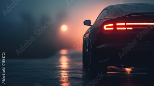 Rear view of a modern and luxurious black sports car