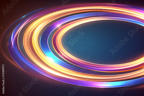 Fantastic Space Tunnel: Shining circles, spirals, and luminous ribbons form glossy orbits along colorful ellipses with twinkling particles. generative ai