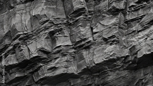 a detailed close-up of a rugged black slate rock surface, showcasing natural patterns, textures, and stratification perfect for geology or natural background concepts