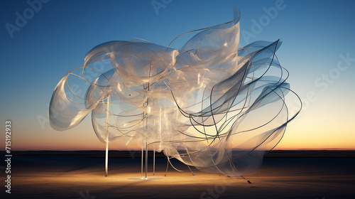A kinetic digital wind sculpture, where virtual materials twist and undulate as if caressed photo