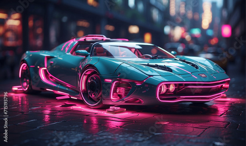 Beautiful conceptual car, futuristic and modern style in neon colors
