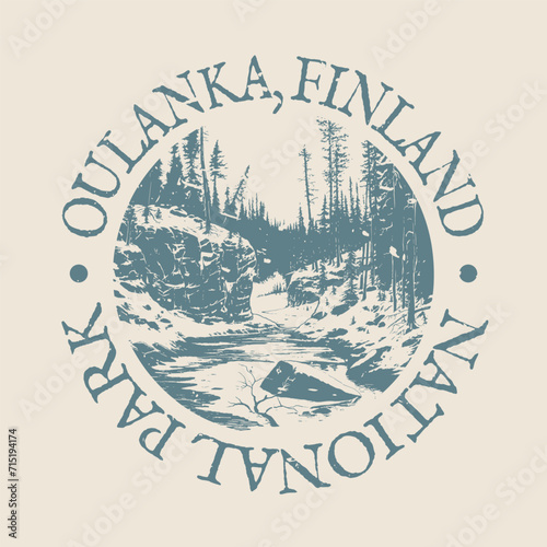 Oulanka, Liikasenvaarantie, Kuusamo, Finland Illustration Clip Art Design Shape. National Park Vintage Icon Vector Stamp. photo