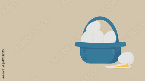 There are several eggs in one basket. One egg is broken.