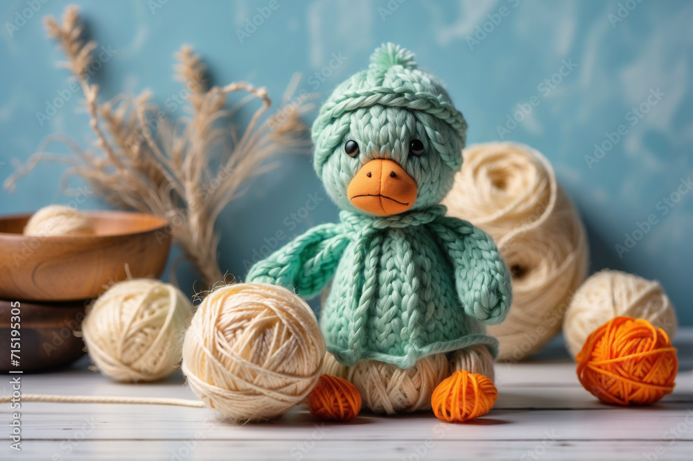 Fototapeta premium Adorable knitted ducks
