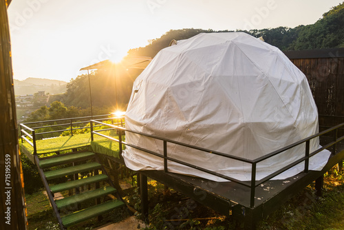 Chiang Mai, Thailand - January,05, 2024: Geodesic dome Tents and housing of Mon Mok Fa Resort, Mon Jam, Chiang Mai, Thailand. photo