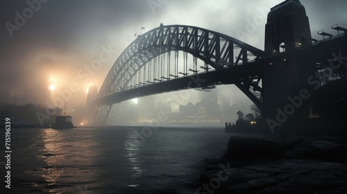 The fogcovered Sydney Harbour Bridge casts an otherworldly aura over the famous skyline. © Justlight