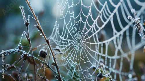 A macro shot of a dewcovered spider web, showcasing the intricate details that often go unnoticed.