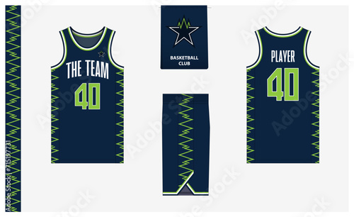 Basketball uniform mockup template design for sport club. Basketball jersey, basketball shorts in front and back view. Basketball logo design. 