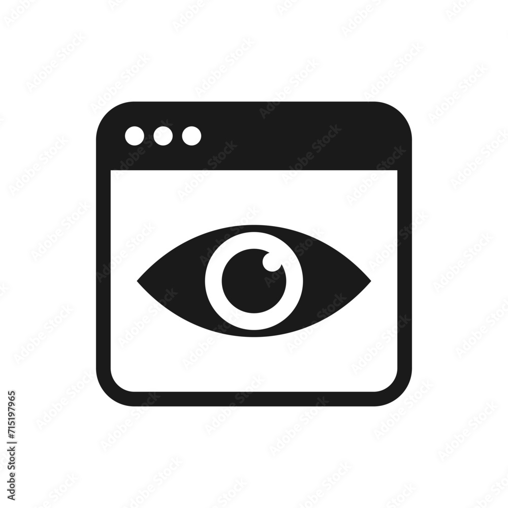 Website spy. Webpage with eye icon flat style isolated on white background. Vector illustration Website spy. Webpage with eye icon flat style isolated on white background. Vector illustration