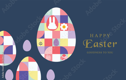Easter day background for horizontal banner design with geometric style