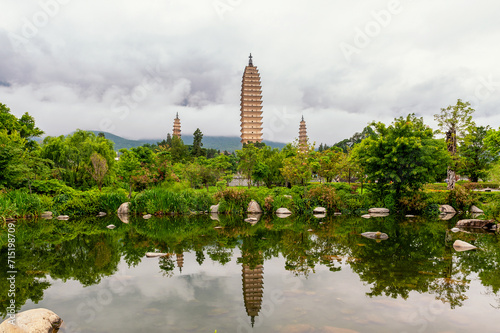 View of three pagodas of Chongsheng Temple, Dali City, Yunnan province, China. photo