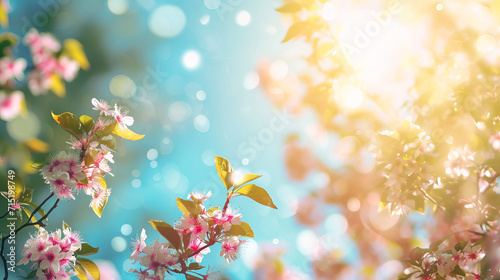 Cherry blossoms against a radiant blue sky, epitomizing the freshness of spring, AI Generative © sorapop