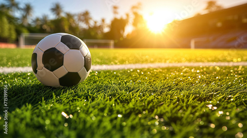 Soccer ball on a sunny field is AI Generative.