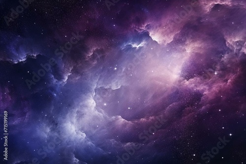 Purple space with shining stars  nebula  and planets. Milky Way galaxy background. Generative AI
