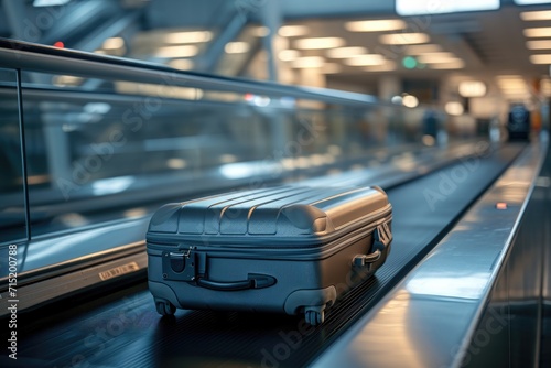 Silver suitcase on conveyor belt