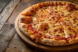a large pizza sitting on a wooden surface