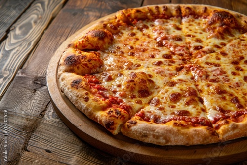 a large pizza sitting on a wooden surface
