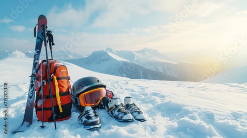 Ski Gear on Snowy Mountain.  photo