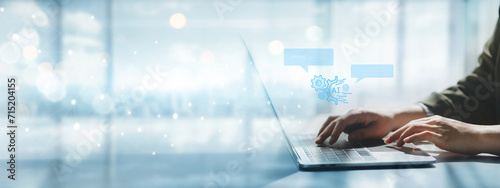 Creating a data set for AI generated to follow human-input instructions, Using artificial intelligence technology or AI comes into use in business,  Artificial intelligence and AI technology concept.