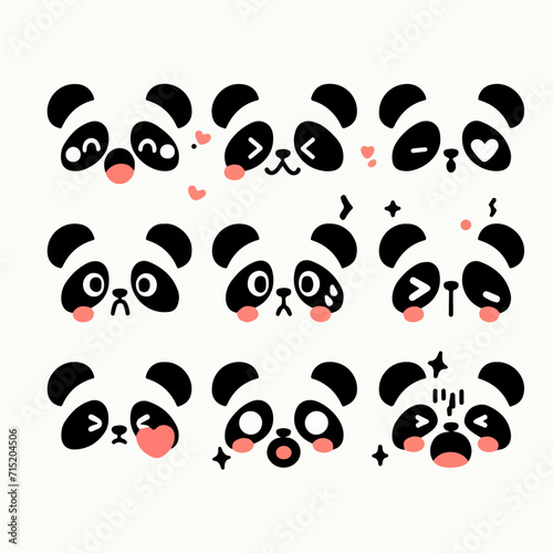 Vector panda head with various expressions  simple and minimalist cartoon flat design