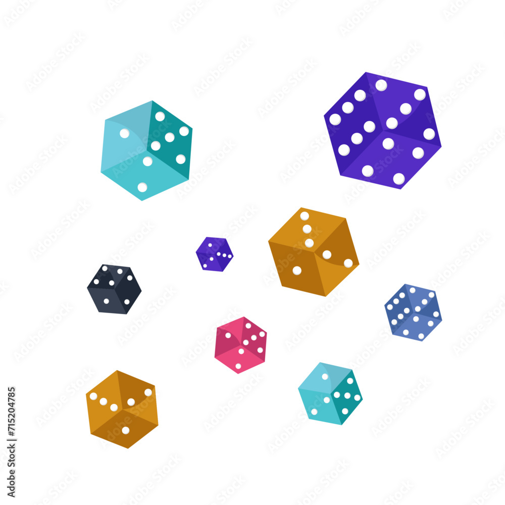 Set of dice with random numbers of white dots 3D. Gambling objects to play craps and poker, casino, tabletop or board games realistic three dimensional vector illustration Set of dice with random numbers of white dots 3D. Gambling objects to play craps and poker, casino, tabletop or board games realistic three dimensional vector illustration