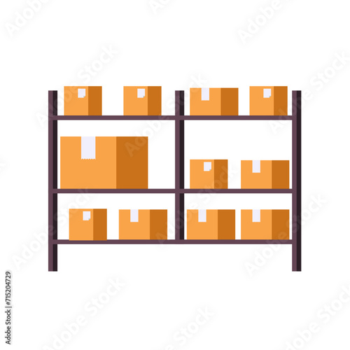 Warehouse shelves, Warehouse equipment. boxes on pallet loads stillage for storage. vector illustrations.