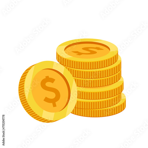 Coins stack vector illustration, flat coin money stacked icon flat, golden penny cash pile concept.  