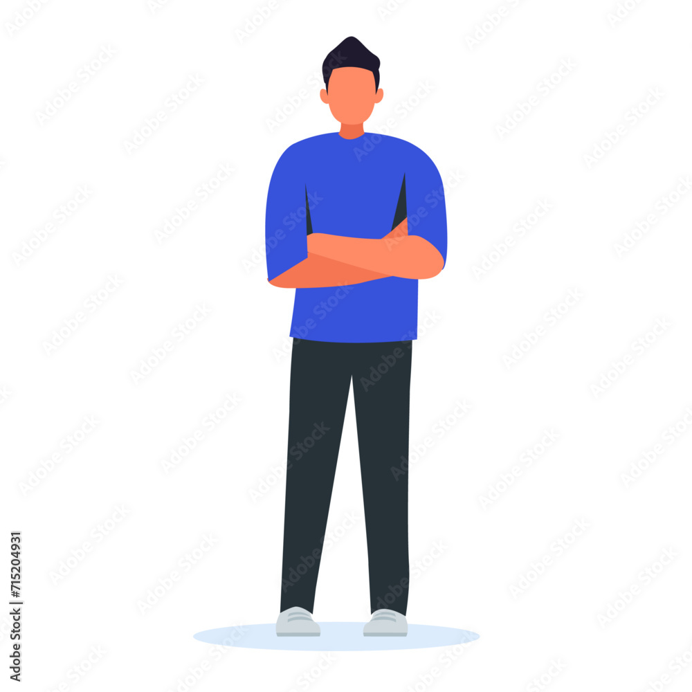 Man standing with confidence. flat vector young man with his arms crossed. Smart people, professionals, successful people. Flat vector illustration isolated on white background