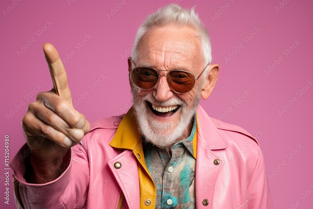 Cheerful senior man with white beard and sunglasses is showing thumbs up. Cheerful senior man with white beard and sunglasses is showing thumbs up.