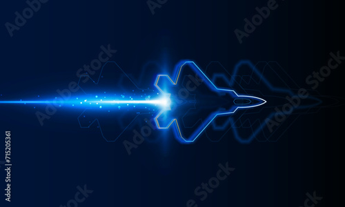 High speed concept. Fighter jet in the form of Arrow Light out technology background Hitech communication concept innovation background, vector design