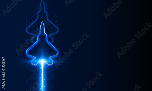 High speed concept. Fighter jet in the form of Arrow Light out technology background Hitech communication concept innovation background, vector design
