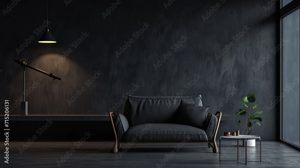home interior, dark room with minimal furniture. Ai Generative - obrazy, fototapety, plakaty 