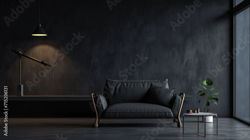home interior, dark room with minimal furniture. Ai Generative photo