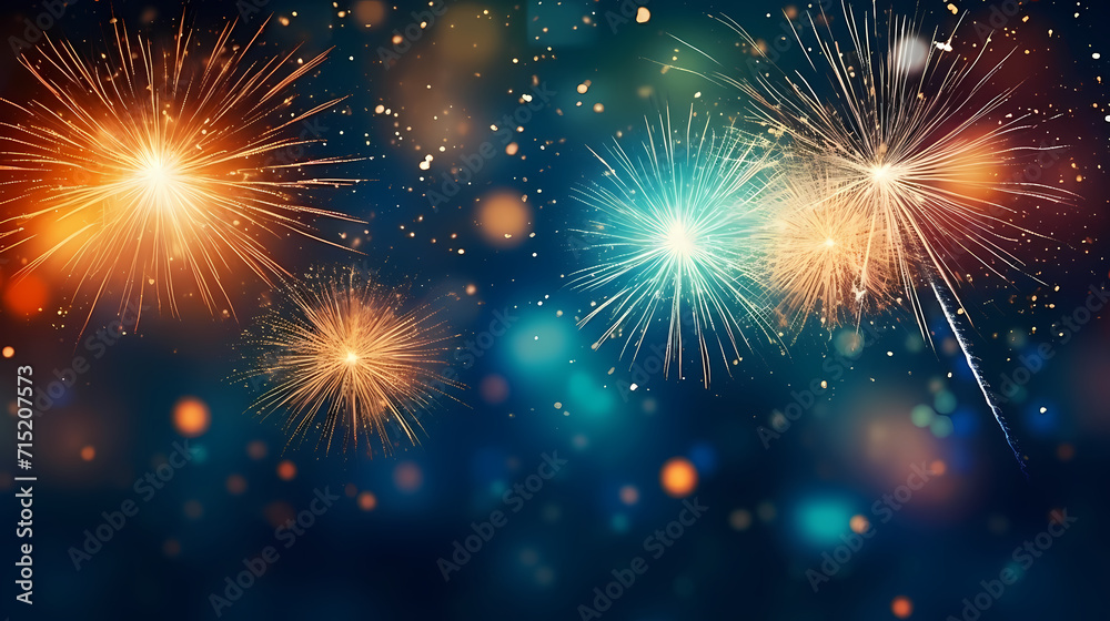 Obraz premium Beautiful fireworks background at night for holiday decoration