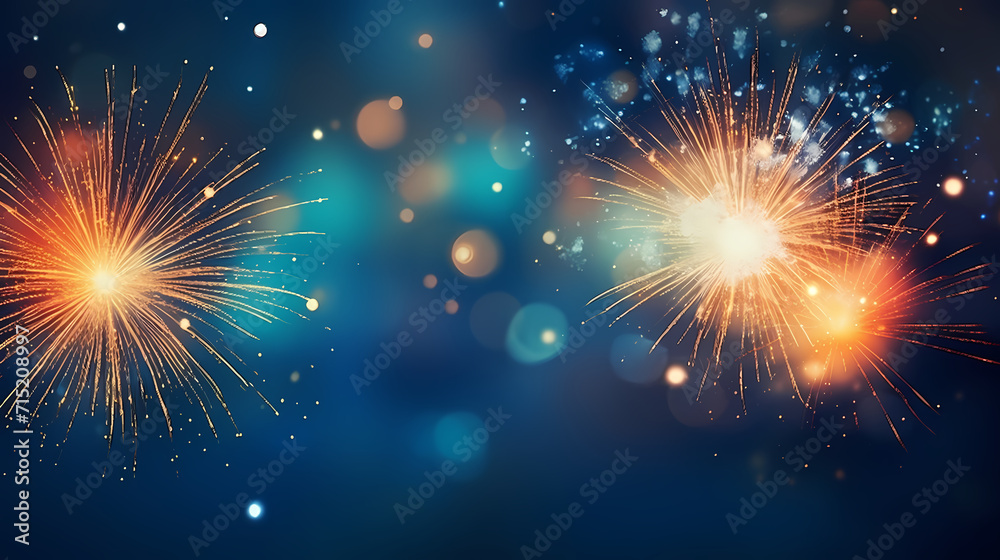 Naklejka premium Beautiful creative holiday background with fireworks and sparkles