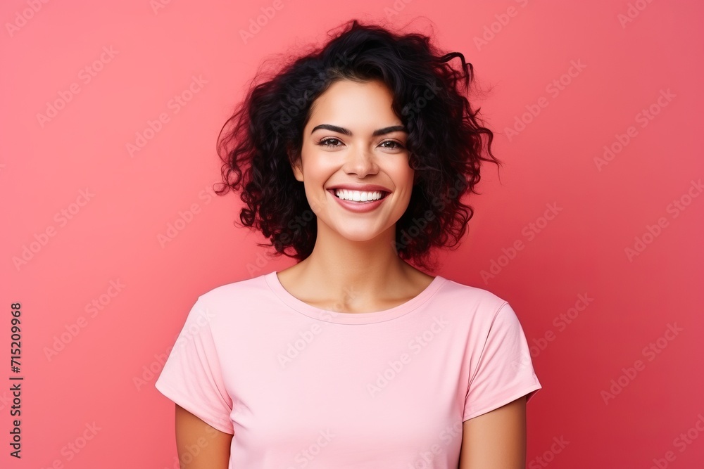 Portrait of a happy young woman looking at camera over pink background Portrait of a happy young woman looking at camera over pink background