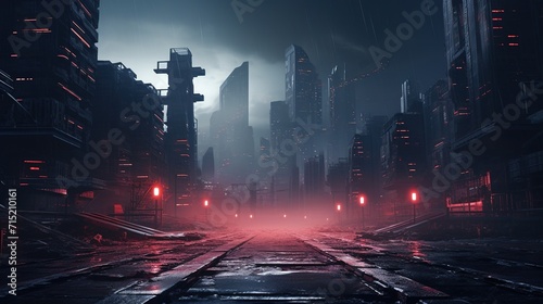 Cyberpunk City Streets, Futuristic City at Night, Foggy, Urban, Sci-fi, Cyber
