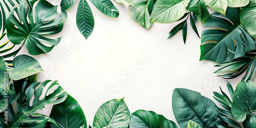 Real leaves with white copy space background. Tropical Botanical nature concept design, world plants day, Generative Ai