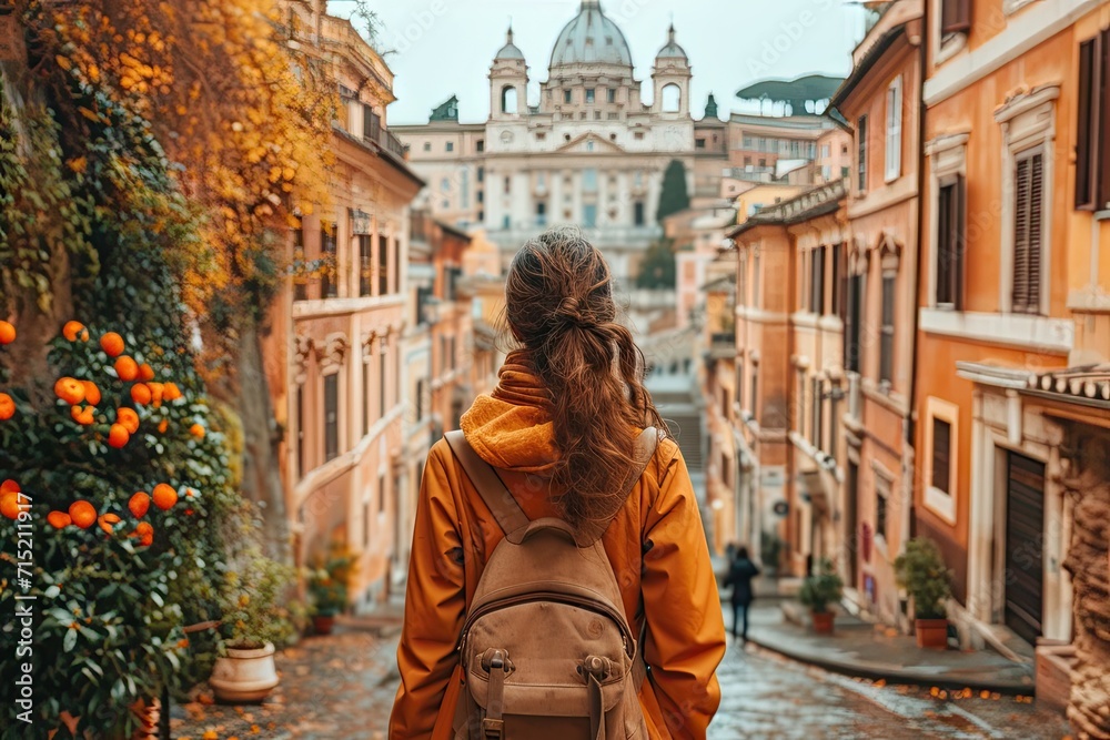 Traveler woman exploring city young vacationer embracing person journey female lifestyle in summer architecture and town backpack and hat for street adventures beautiful landmarks in old building Traveler woman exploring city young vacationer embracing person journey female lifestyle in summer architecture and town backpack and hat for street adventures beautiful landmarks in old building