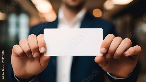 A person holding a blank business card, ready for networking , person, holding, blank business card, networking