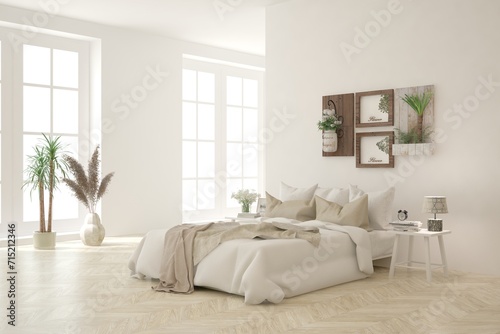 White bedroom concept. Scandinavian interior design. 3D illustration © AntonSh