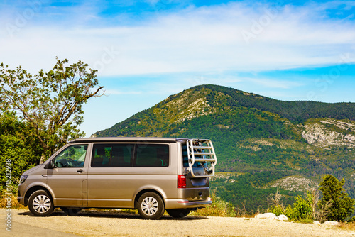 Car van in mountain nature