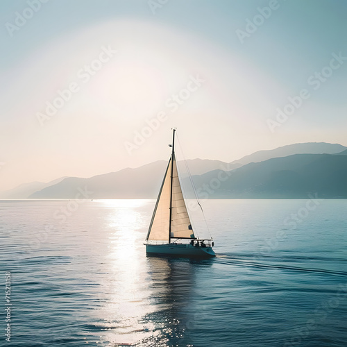 A person sailing a boat in the open sea  experiencing a peaceful and serene moment amidst the vastness of the ocean.