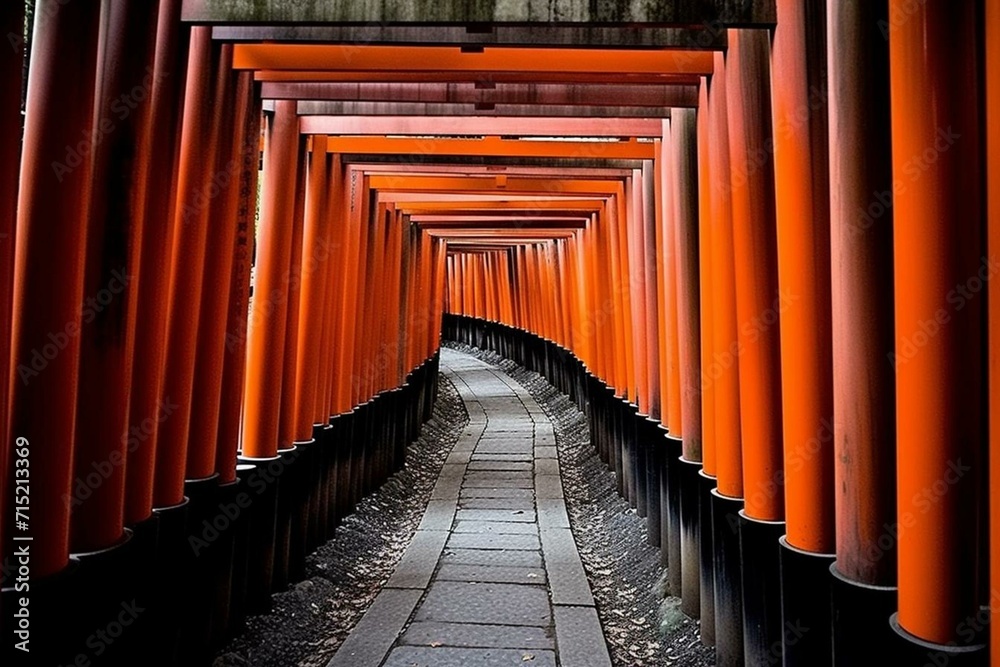 Fototapeta premium Fushimi Inari Taisha Torii Shrine in Kyoto, Japan. Generative AI