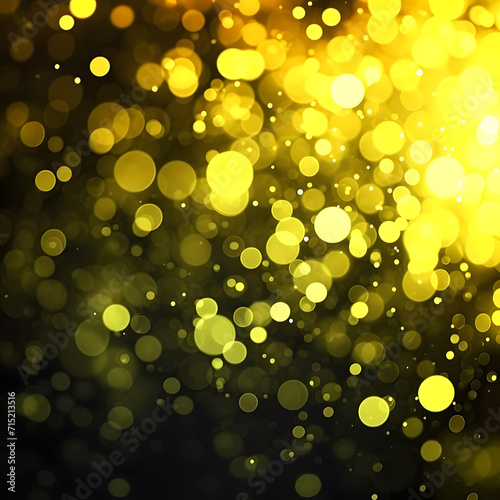 Abstract bokeh background with a vibrant yellow glow and particles  creating a magical and dreamy atmosphere.