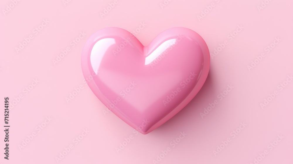 Pink glossy Heart on pink background. Valentines day background.
